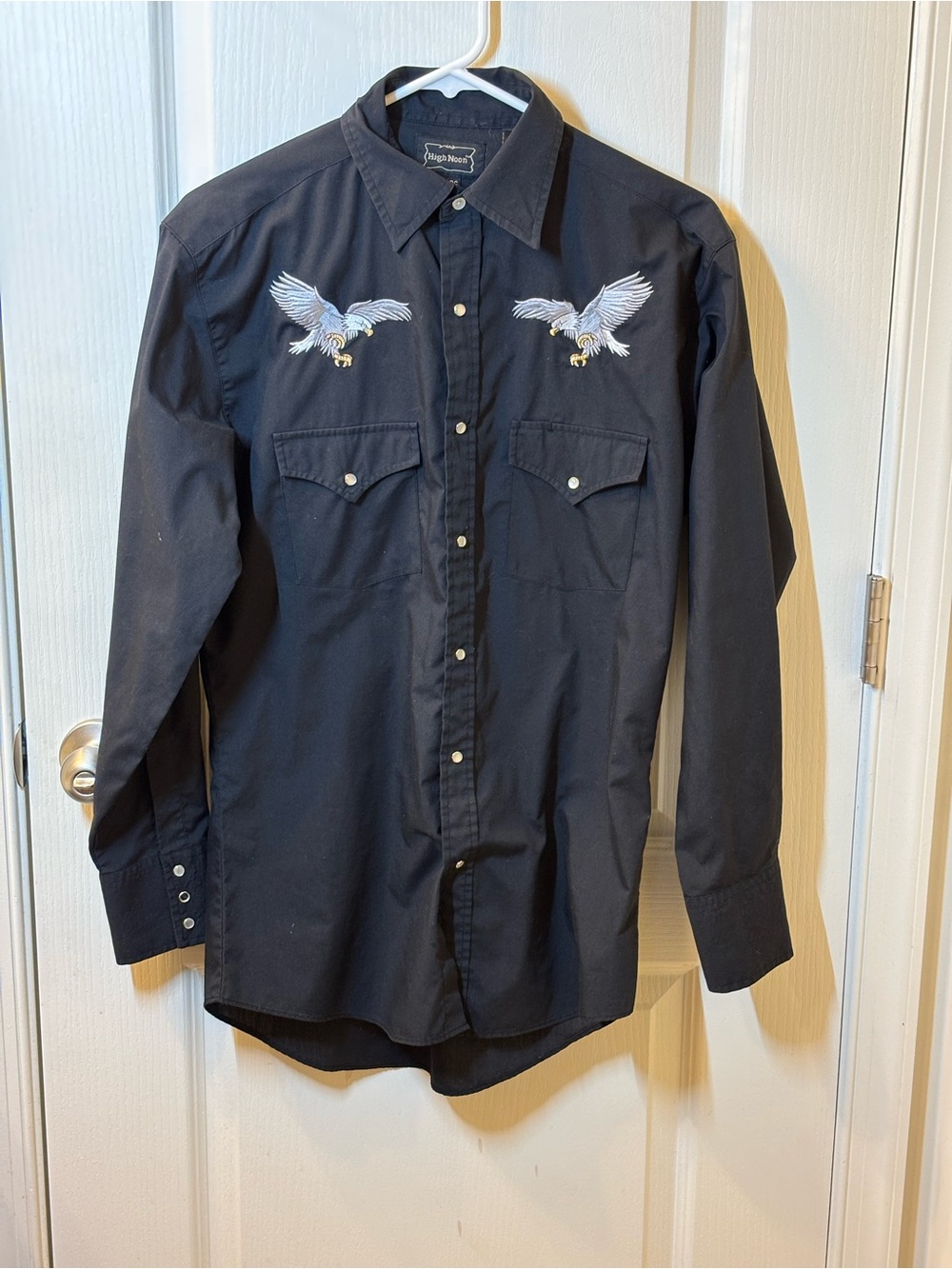 Vintage High Noon Men's Black Long Sleeve Pearl Snap Western Eagle Shirt Small